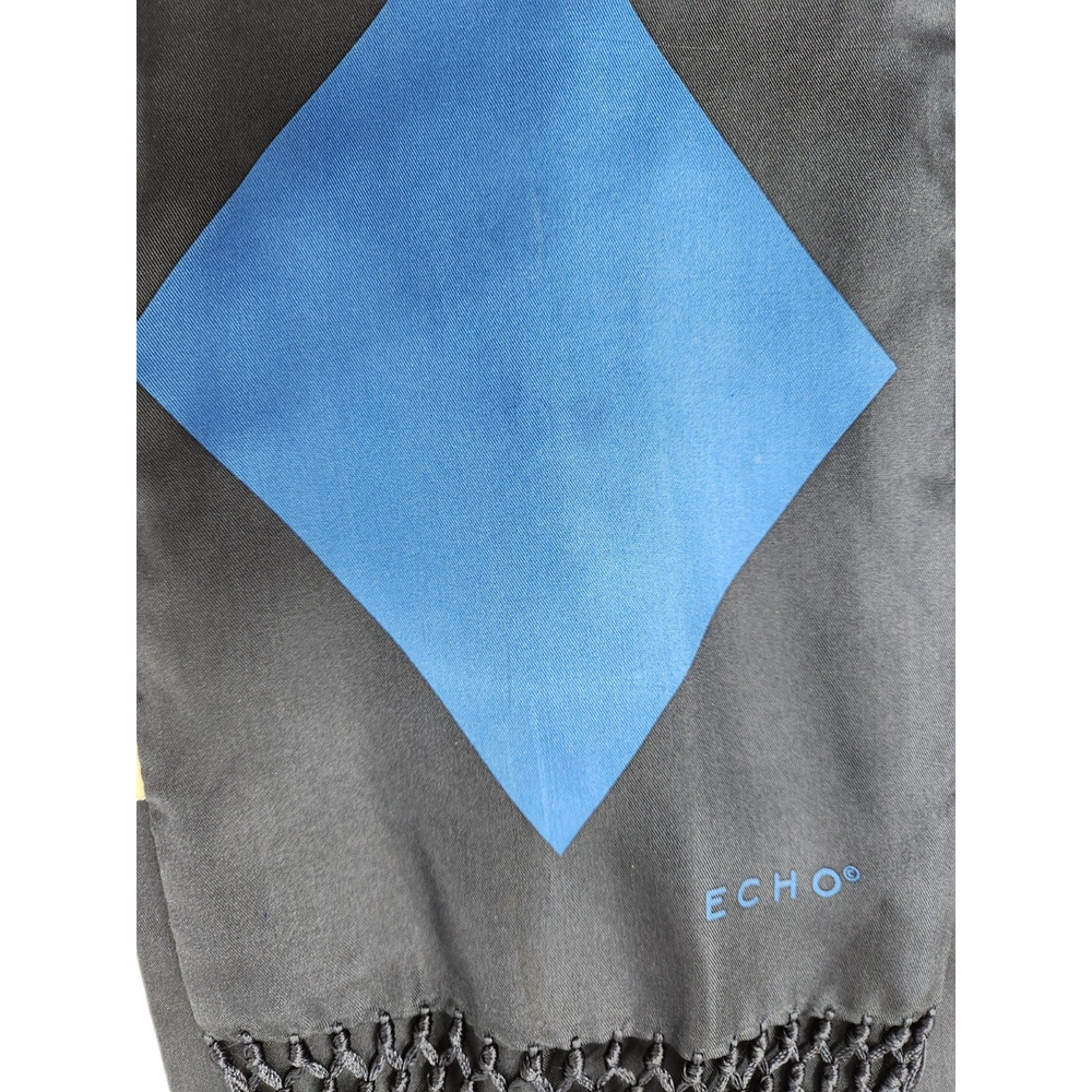 Echo Women's Extra Long Diamond Pattern Rectangle Silk Scarf W/Fringe, Blue/Navy - Picture 8 of 8
